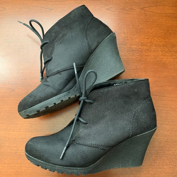 Black Suede Laceup Wedge Booties | Poshmark